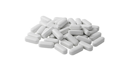 Isolated Pile of White Pills Medication Tablets Capsules on Transparent Background