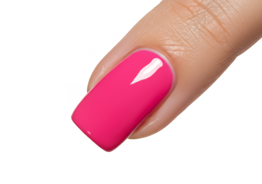 Isolated Pink Nail Polish Manicure on Finger with Transparent Backdrop