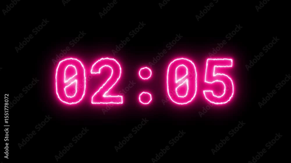 Poster 2 to 3 minute neon glow countdown timer with seconds animation