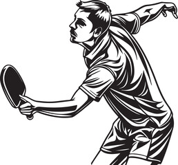 Table tennis player illustration in dynamic action pose with racket. Perfect for sports, competition, training, and fitness projects. Ideal for logos, posters, and graphic design.