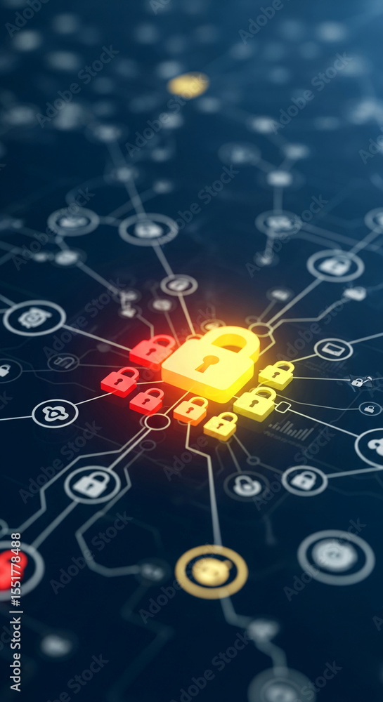 Poster network security concept image featuring interconnected padlocks, symbolizing data protection and on