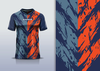 T-shirt mockup abstract texture grunge texture sport jersey design for football, soccer, racing, esports, running, orange gray blue navy color © Nimpuna O