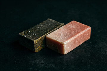 two soap bars sitting next to each other on a table