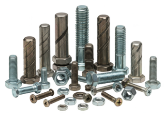 Isolated Image of Metal Bolts Nuts and Screws on Transparent Backdrop