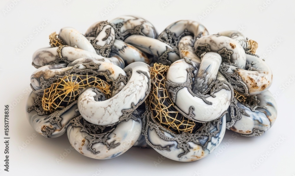 Poster intricate links abstract still life with marble texture and golden netting