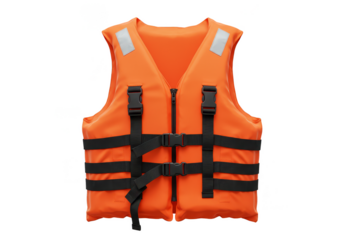Isolated Life Jacket Orange Safety Vest for Water Rescue in Transparent Background
