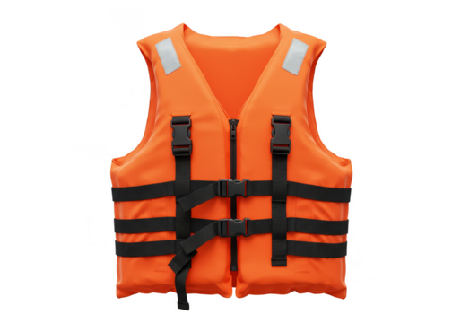 Isolated Life Jacket Orange Safety Vest for Water Rescue in Transparent Background