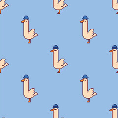 Seamless vector pattern with geese in pixel art style