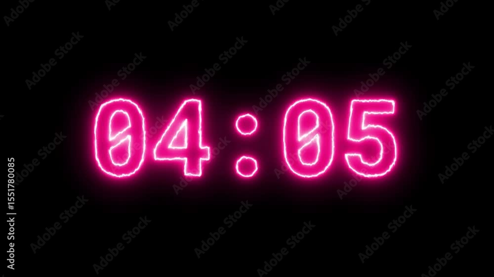 Poster 4 to 5 minute neon glow countdown timer with seconds animation
