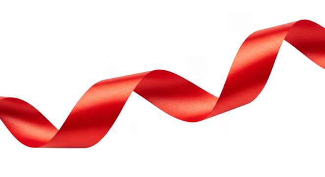 Isolated Red Silk Ribbon Curl Decoration on Transparent Background