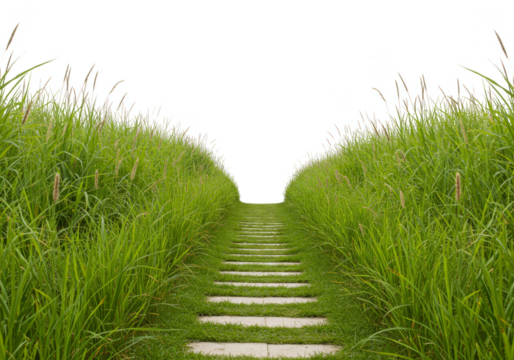 Isolated Path Through Green Grass With Stone Steps Transparent Background