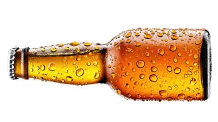 Golden Ale's Refreshing Embrace: A chilled bottle, glistening with condensation, offers a tantalizing glimpse of refreshment. It encapsulates the essence of a perfect moment.