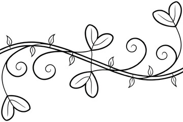 Elegant black and white vine with swirling tendrils and heart shaped leaves