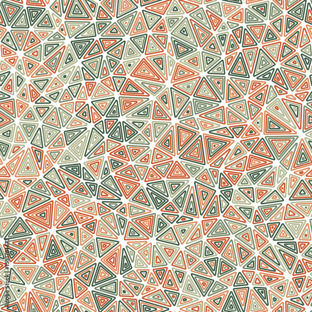 Poster triangles pattern. multiple repeated inner triangles. compact shape size. multicolored style. seamle