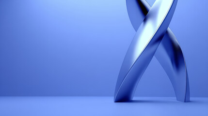 Abstract background with 3d metallic sculptural forms which twist gracefully in a rich blue space. Soft highlights illuminate their smooth, sculpted contours. Volumetric light with chrome highlights.