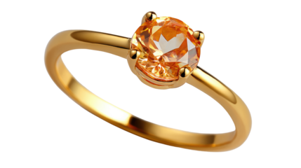 Exquisite Citrine Ring: A stunning close-up showcases a solitaire ring adorned with a radiant citrine gemstone, set in a polished gold band, radiating luxury and timeless elegance.
