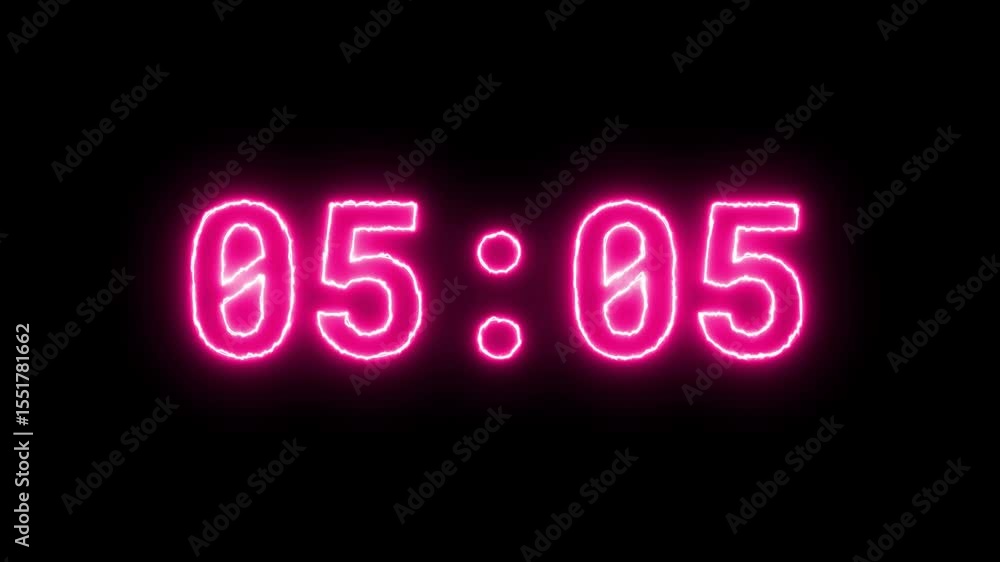 Poster 5 to 6 minute neon glow countdown timer with seconds animation