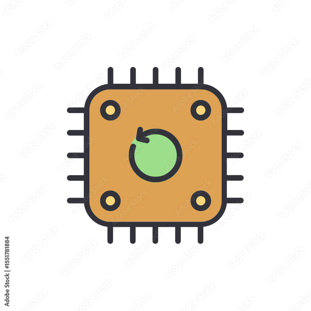 Poster digital innovation represented by a graphical processor unit with refresh icon