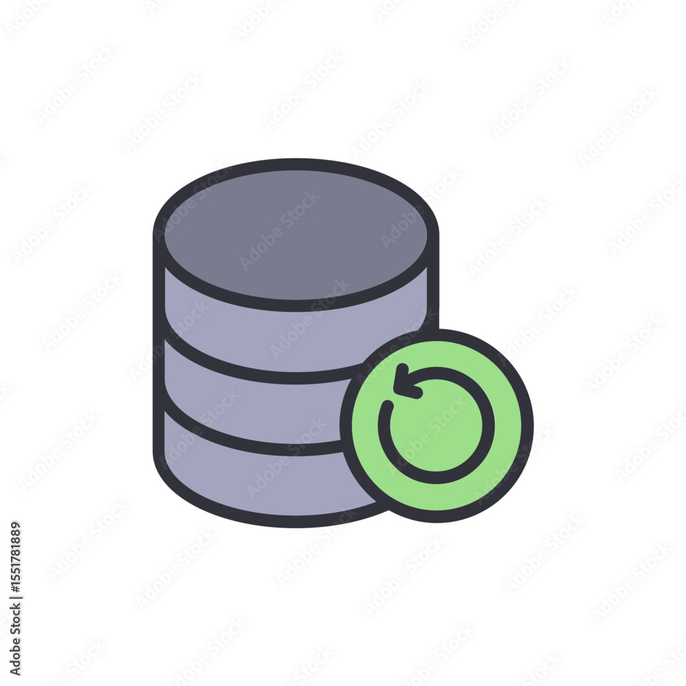 Poster refreshing data with cylindrical storage and circular arrow symbolism