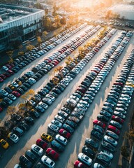 Fototapeta premium Car parking lot viewed from above, Aerial view. Top view. MZ 