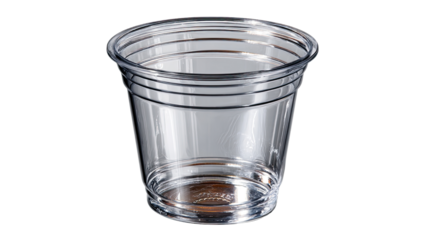 Crystal Clarity: An empty clear plastic cup stands ready for refreshment, showcasing simplicity and utility in a single serve design.