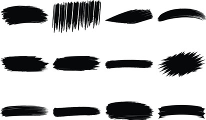 Black ink paint brush strokes collection textured grunge art elements vector hand drawn smear shapes abstract design