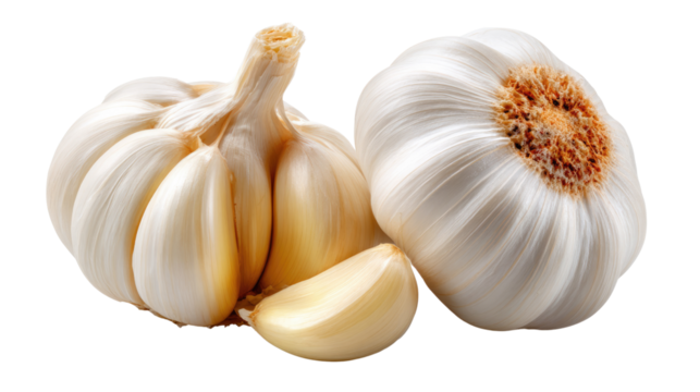 Garlic close up shot: A fresh garlic bulb, showcasing its raw state for a culinary use with detail texture and freshness.