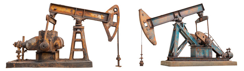 Rusty Oil Pump Jack isolated on white and transparent background, cut out png