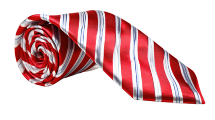 Red and White Striped Tie: A sophisticated men's necktie featuring a stylish design of red and white stripes. This elegant accessory is perfect for adding a touch of class to any outfit.