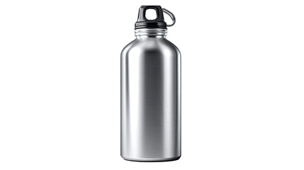 Obraz premium Sleek Hydration: A polished, silver metallic water bottle. captured the essence of thirst quenching and active lifestyles. 