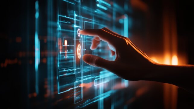 Hand touching holographic interface