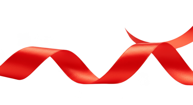 Isolated Red Ribbon Curl Wave Transparent Celebration Gift Festive