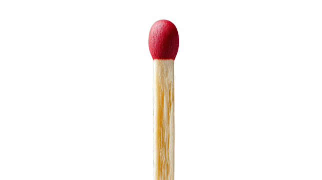 Matchstick: A close-up shot of a single matchstick, its striking red head standing out against the wooden shaft, symbolizing potential and the spark of an idea.