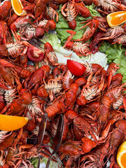 Fresh boiled crayfish in bowl at all-inclusive resort