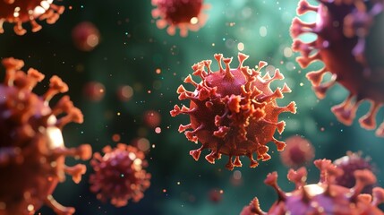 Viral Particle 3D Modeling Background: High-Resolution, Scientifically Detailed 3D Render of Virus Structure with Molecular Elements – Ideal for Medical Visualization, Microbiology Research, Education