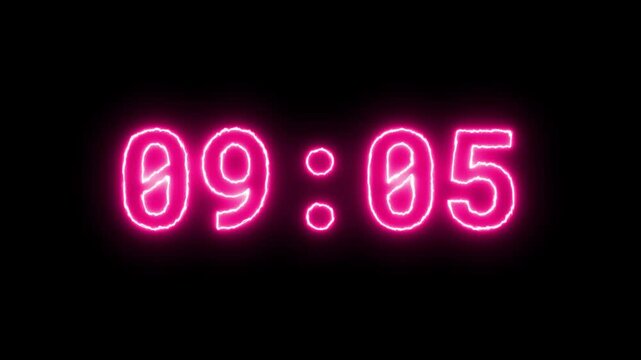 9 to 10 Minute Neon Glow Countdown Timer with Seconds Animation