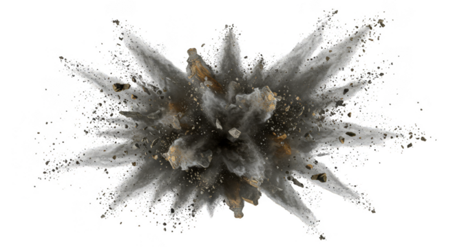 Isolated Transparent Abstract Background of Dust Smoke Explosion with Debris