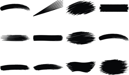 Brush strokes vector set ink paint smear hand drawn texture elements isolated on white background