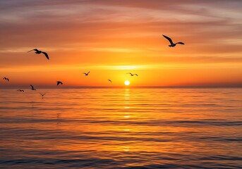 Fototapeta premium Beautiful Morning Sun Rising Above the Ocean Horizon