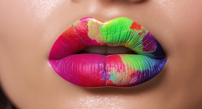 Vibrant rainbow lips for LGBTQ+ pride - Powered by Adobe
