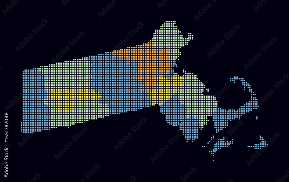 Poster massachusetts dotted map. digital style map of the state on dark background. massachusetts shape wit