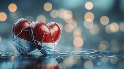 Two hearts wearing face masks, a symbol of love and protection during pandemic