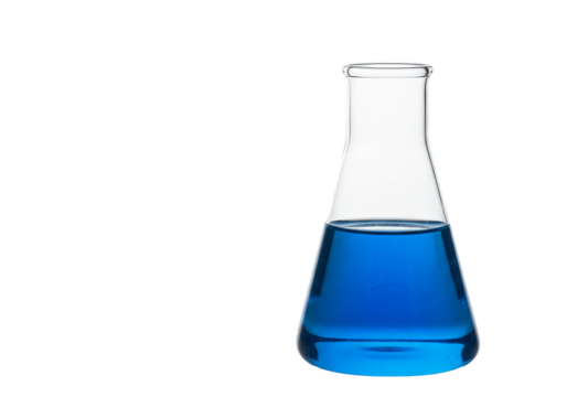 Isolated Transparent Background Image of Blue Liquid in Lab Beaker