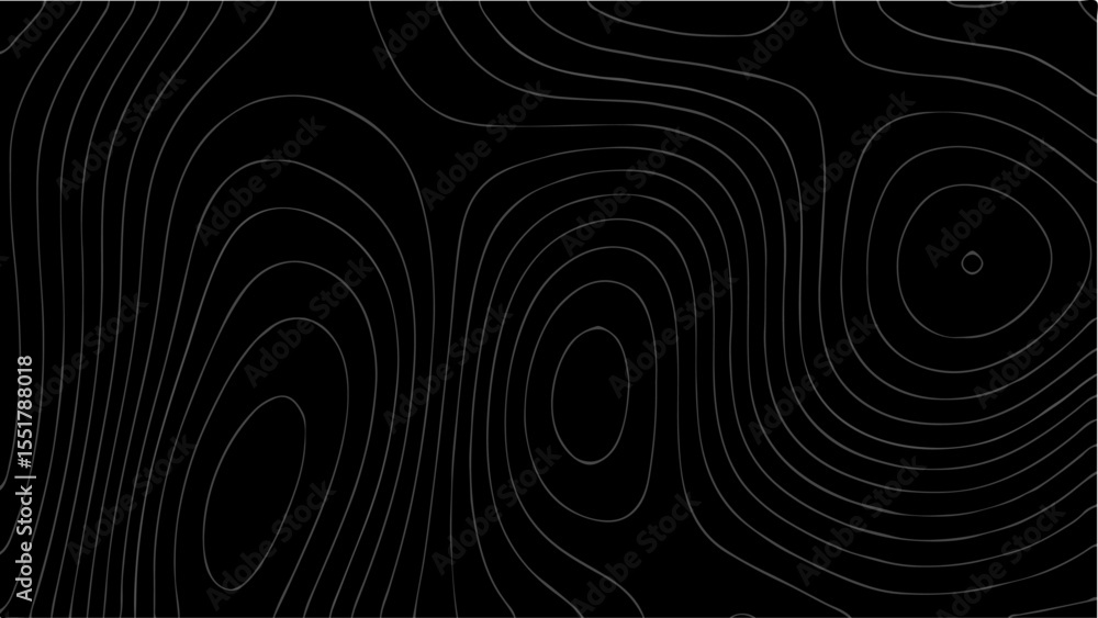 Aufkleber abstract black background with smooth, flowing white contour lines forming topographic patterns. dep