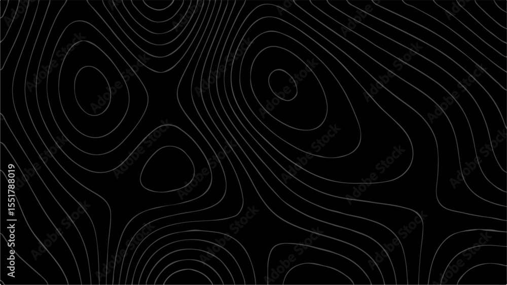 Aufkleber abstract black background with smooth, flowing white contour lines forming topographic patterns. dep