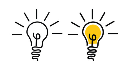 Idea icon. Light bulb sign. Idea bulb liner flat icon se. Inspiration creativity lamp vector icon collection. Linear Glowing light bulb on white background
