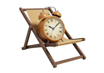 Alarm clock on beach chair isolated on transparent background