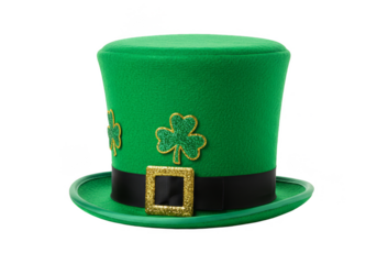 Isolated Transparent Shiny Green St Patricks Day Top Hat With Shamrock