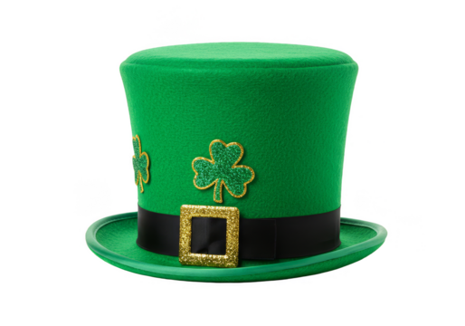 Isolated Transparent Shiny Green St Patricks Day Top Hat With Shamrock