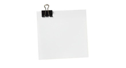 Isolated White Paper Note with Black Clip on Transparent Background